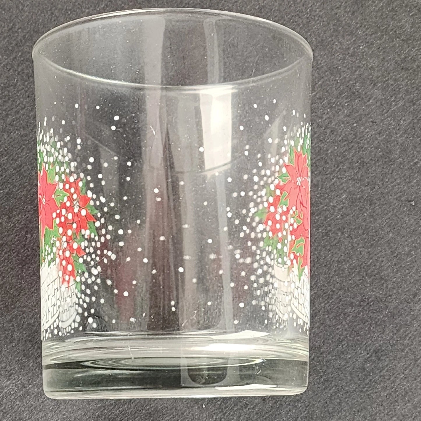 6 Luminarc Poinsettia Basket Christmas Rocks Clear Glasses 12 oz Heavy Base Vtg