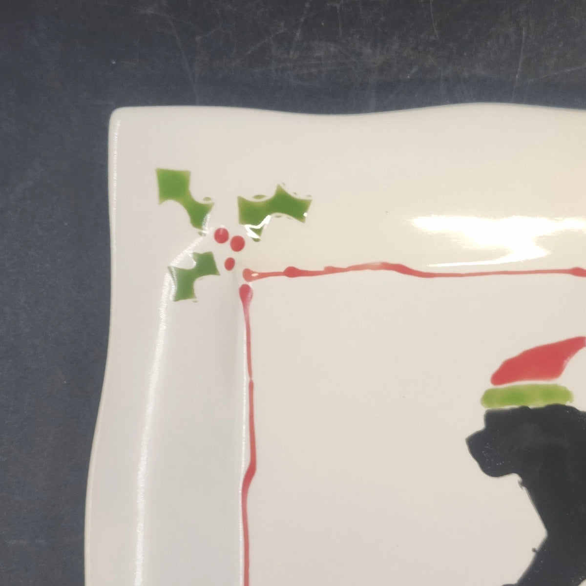 Prairie Dog Pottery Newfoundland Santa Hat Rectangular Christmas Plate 9" x 6"