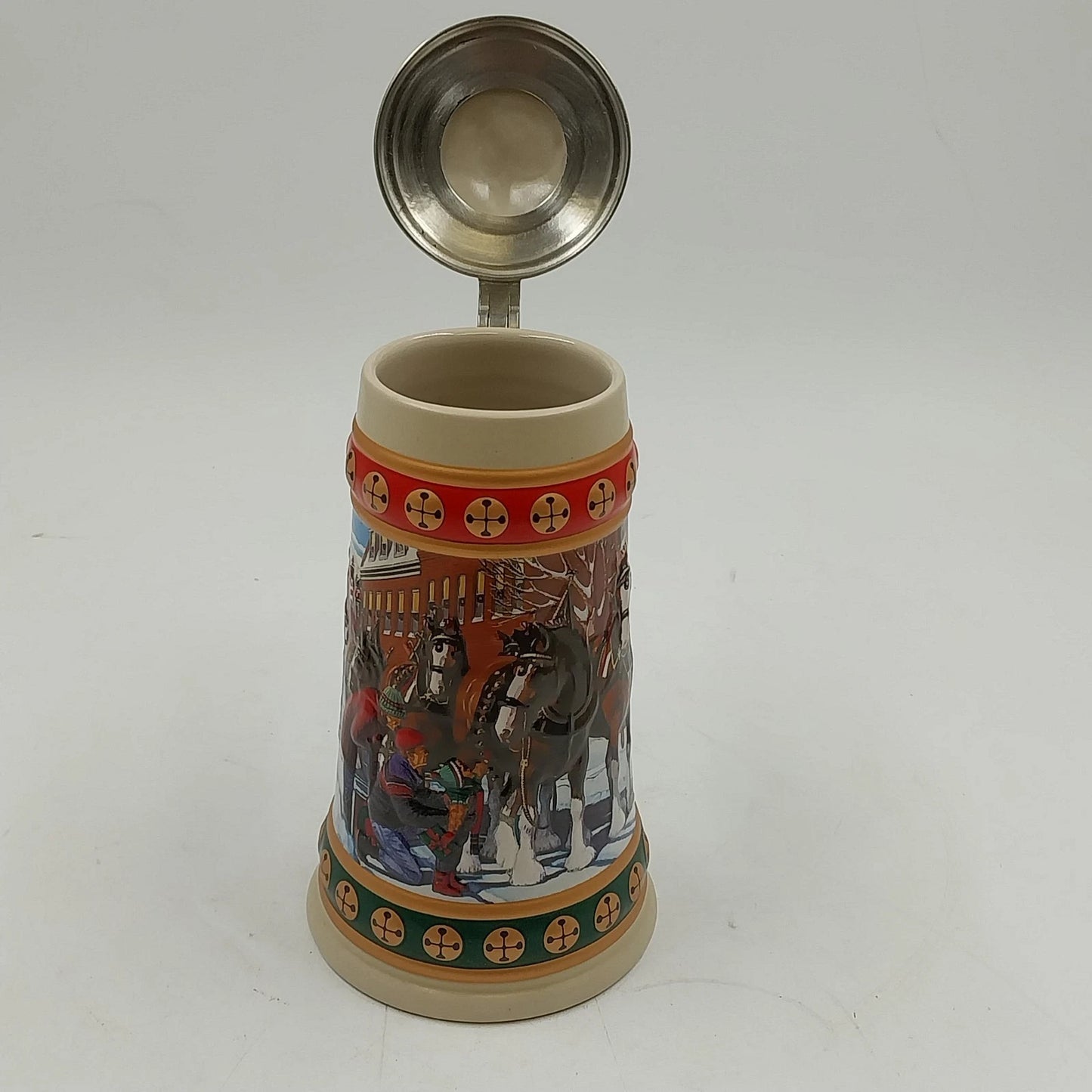 Budweiser Holiday Stein Hometown Holiday Ceramarte Clydesdales Vtg Mug Cup 1993