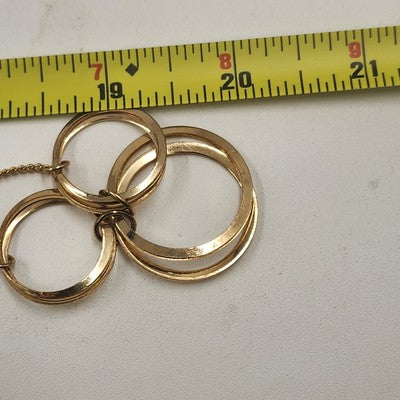 Gold Tone Curb Link Chain w Round Gilded Circle Open Loops Pendant 20" Necklace