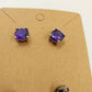 Set of 2 Stud Earrings Silver Tone with Purple and Blue Rhinestones