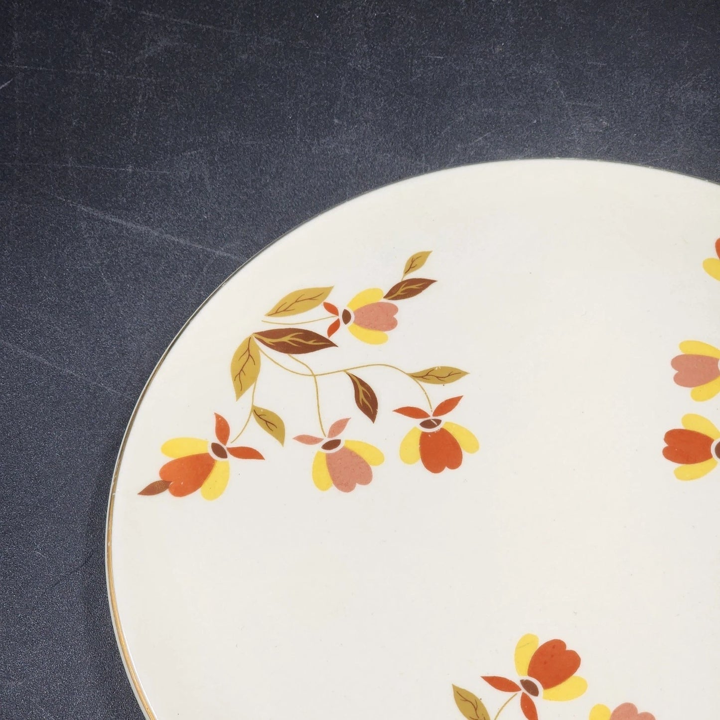 Autumn Leaf Cake Plate Server 9.5" Round Hall's Superior for Jewel Tea MCM Vtg