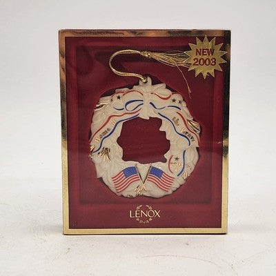 Wreath Christmas Ornament Home of the Brave Lenox USA 2003 w Box China