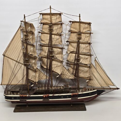 Assembled Model Cutty Sark Clipper Ship Wood Construction Canvas Sails 30" Long