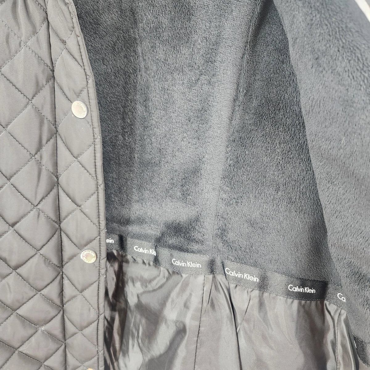 Calvin Klein Women's Quilted Jacket PXL Black Diamond Snap Front Faux Fur Lining