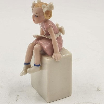 Rare Lenox Girl Twin Figurine – Vintage 4" Sitting Girl in Pink Dress with White Bows