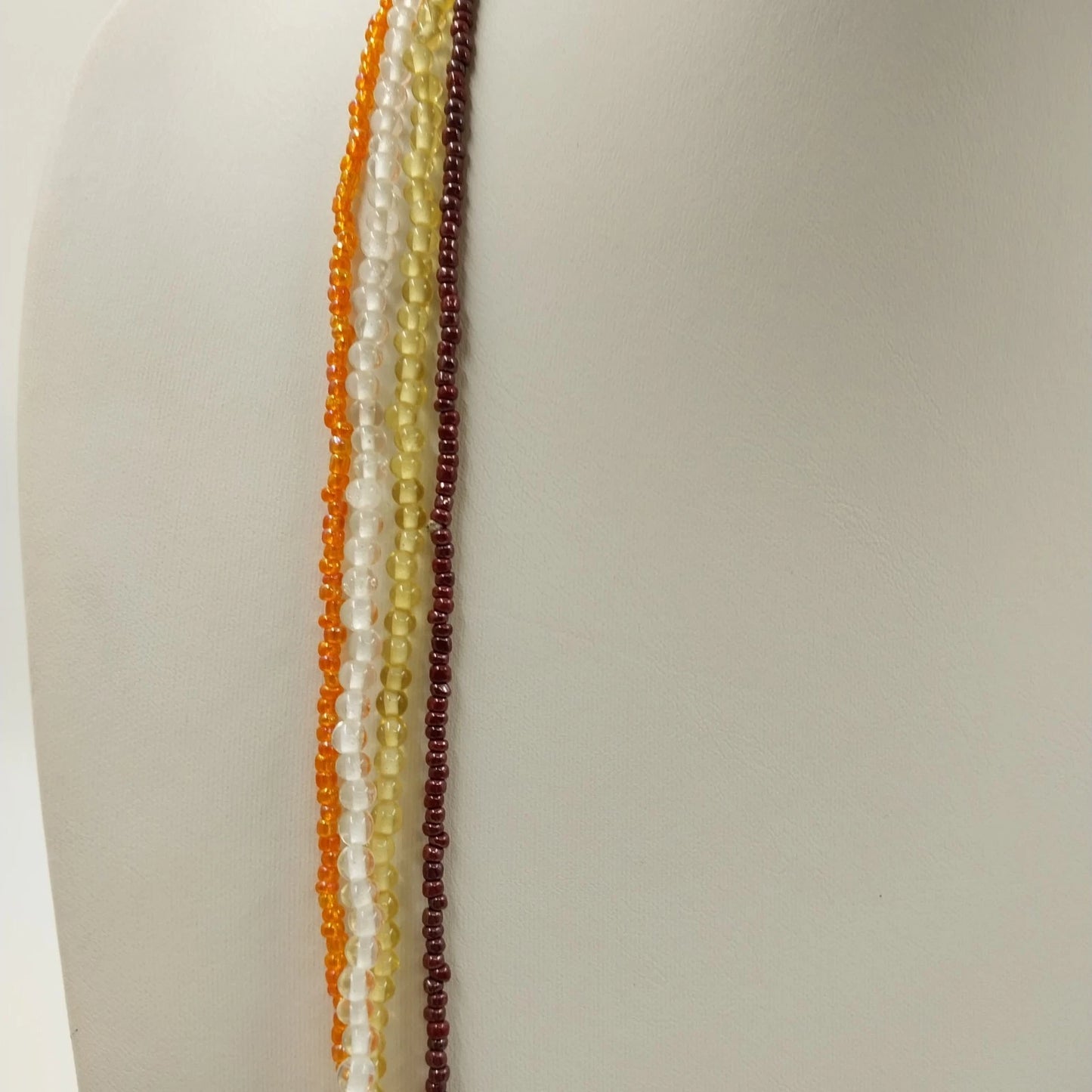 Set 4 Glass Beaded Necklaces Lot Orange Brown Clear Acrylic Seed Bead 17" Drop