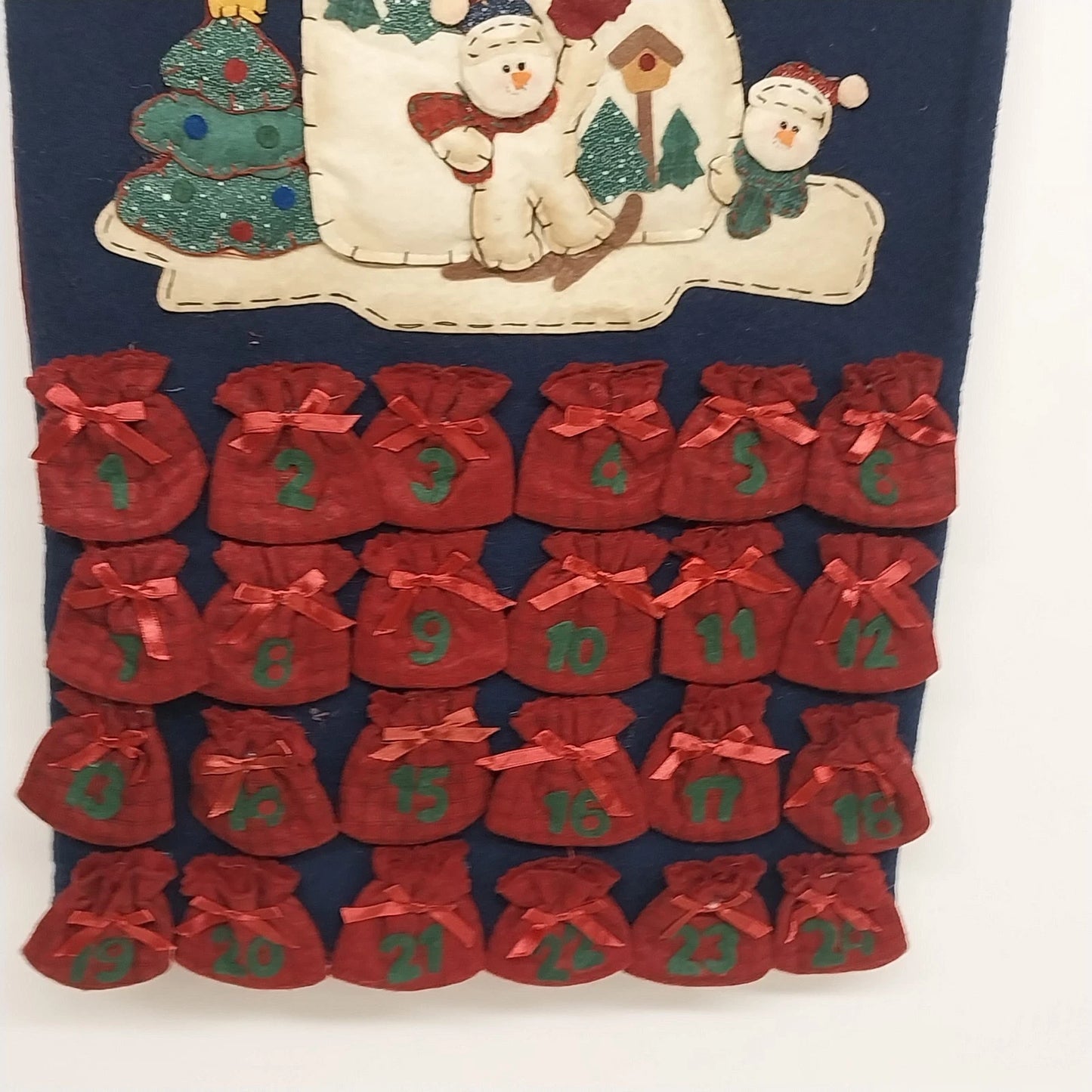 Christmas Advent Countdown Calendar Felt Snowman Family 24 Pocket Hanging Decor
