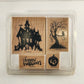 Stampin Up Set or 4 Halloween Themed Wooden Mounted Rubber Stamps Vintage