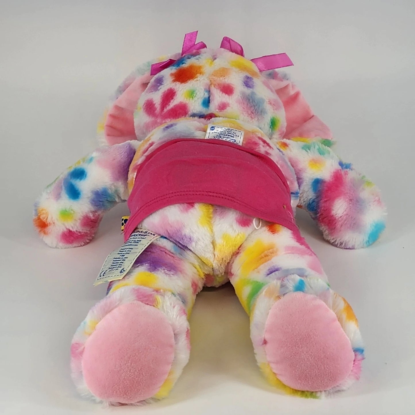 Build A Bear Tie Dye White Pastel Spotted Bunny Rabbit Plush 16" Pink Dress