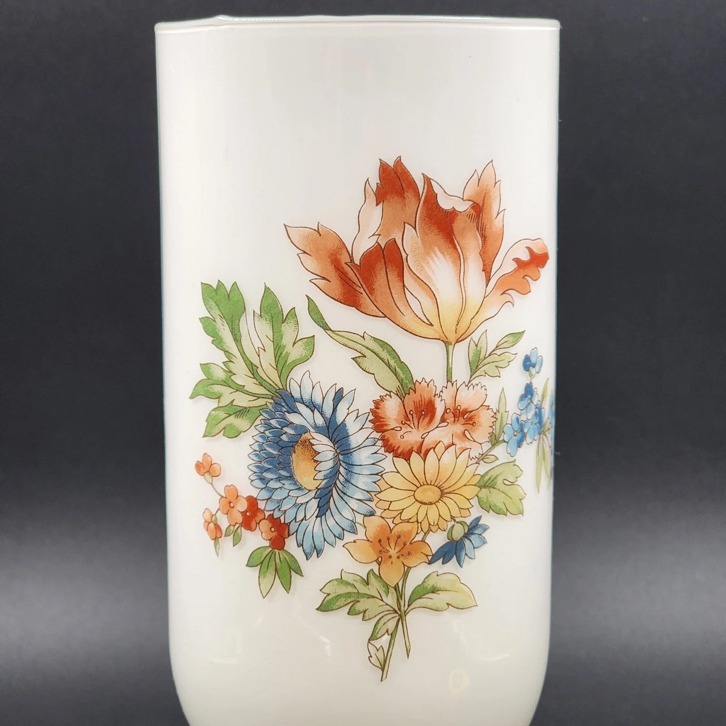 Norleans Vase Satin Frosted Hand Painted Glass Floral Clear Pedestal 11" Vintage