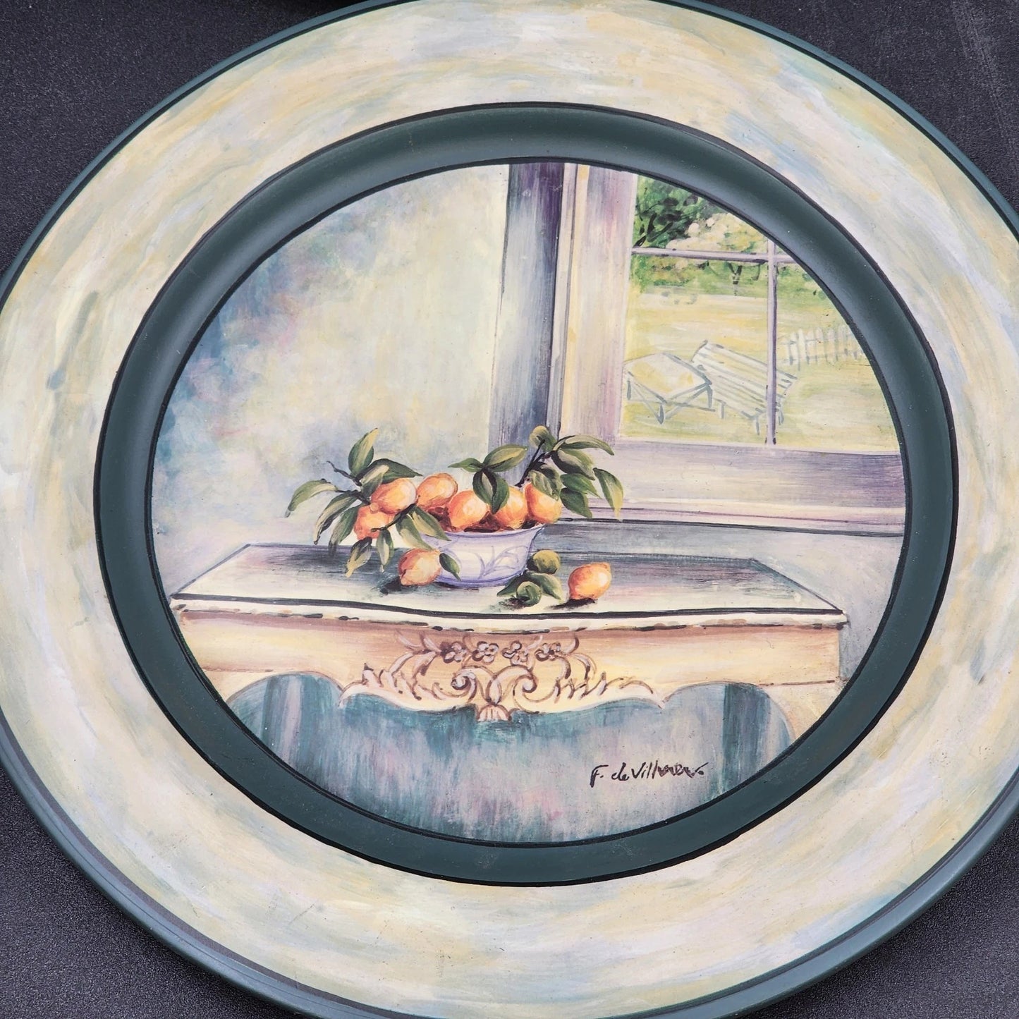 F de Villeneuve Wall Plates Decorative Stoneware Signed 4 Pc Assorted France