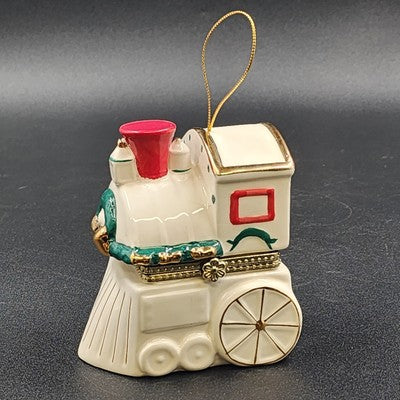 Mr Christmas Animated Ornament White Train Music Box w Rotating Inside 4" 2010