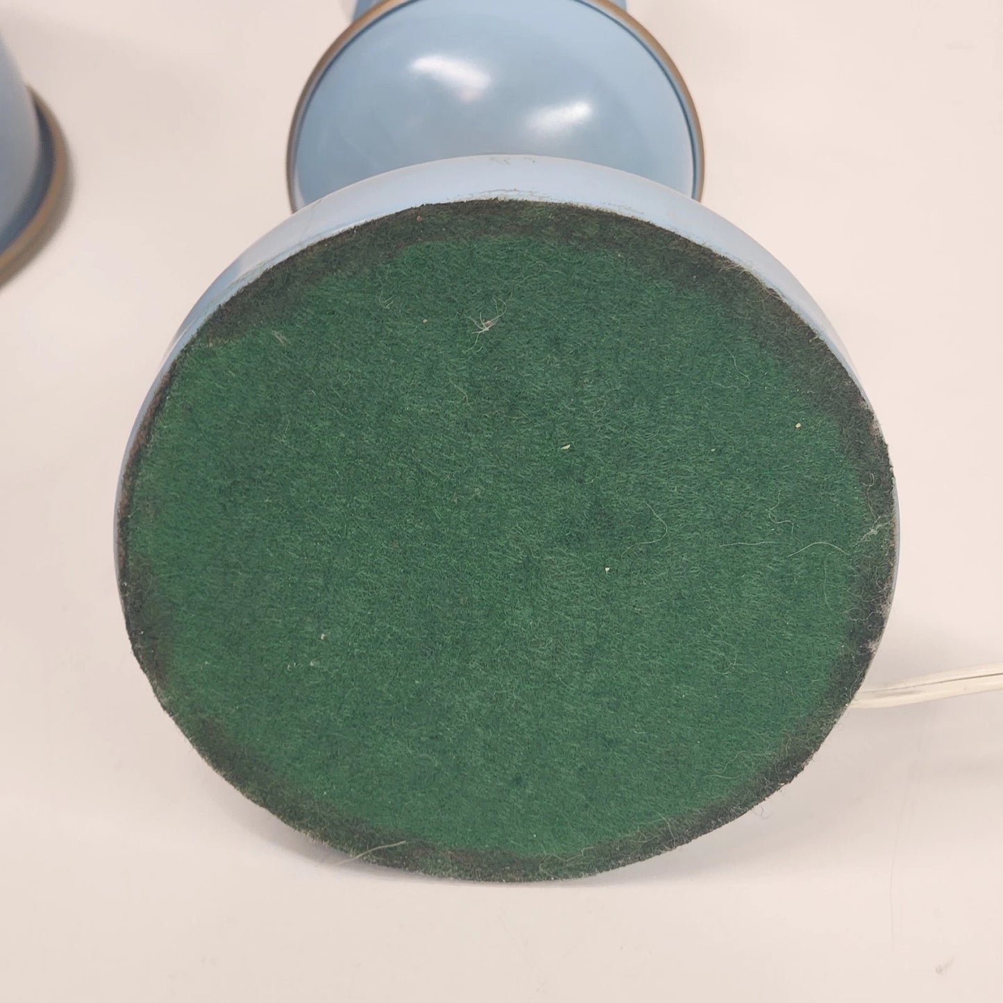 Metal Toleware Hurricane Lamp Glass Chimney MCM Desk Table Blue 18" Vintage