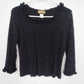 CDW Black Floral Rose Top Women Medium Lace Ruffle Neck Cuffs Long Sleeve USA