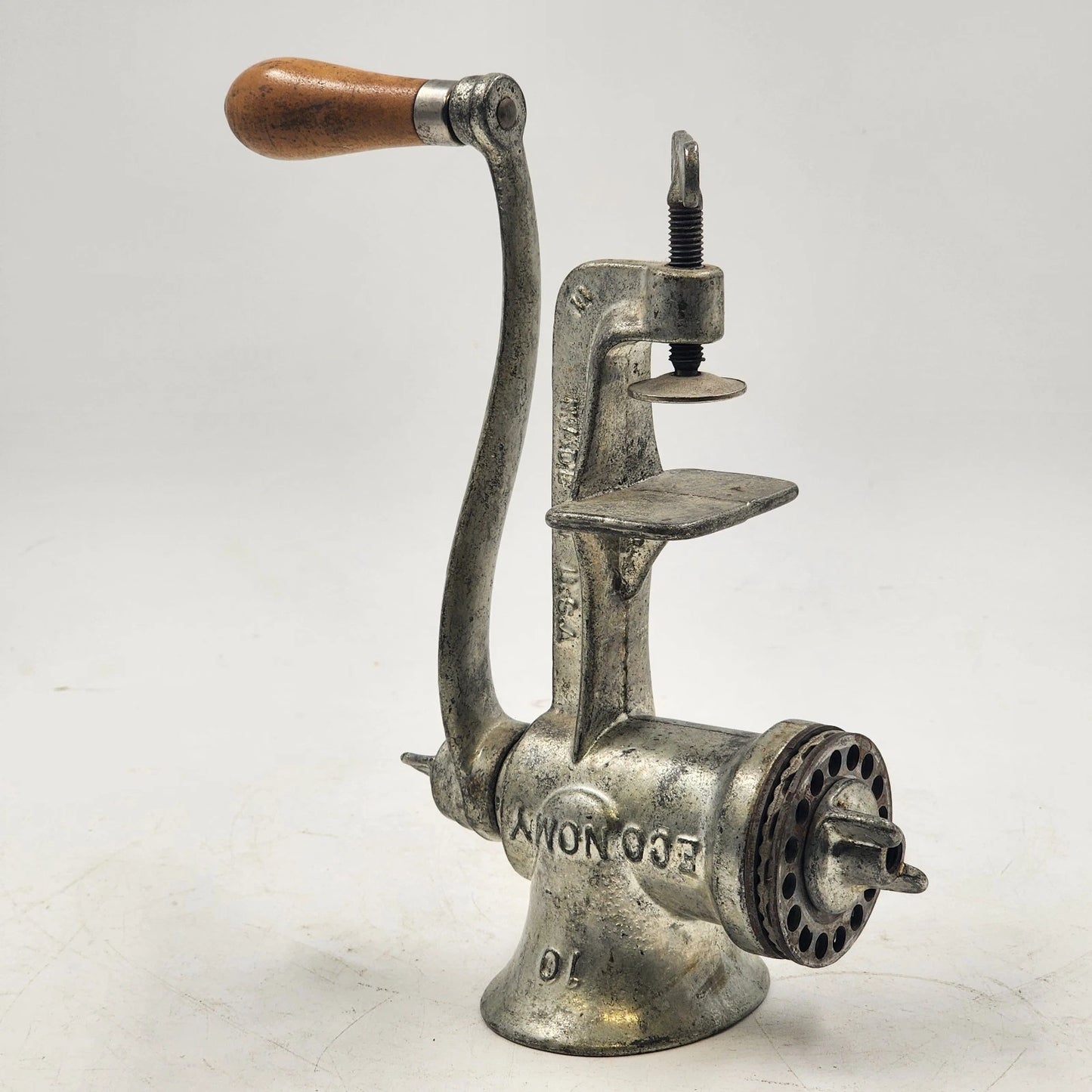 Economy No 10 Cast Iron Meat Grinder 3 Heads Hand Crank Table Clamp