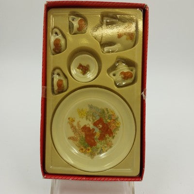 10pc Mini Tea Set Porcelain Floral Bears Collectible w/ Box 4"
