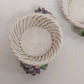Italian Ceramic Lattice Trinkets Baskets Purple Violets Floral Pair 3" Vintage