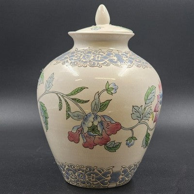 Large Chinoiserie Macau Ginger Jar – Hand Painted Blue & Pink Floral – 10"x7.25"