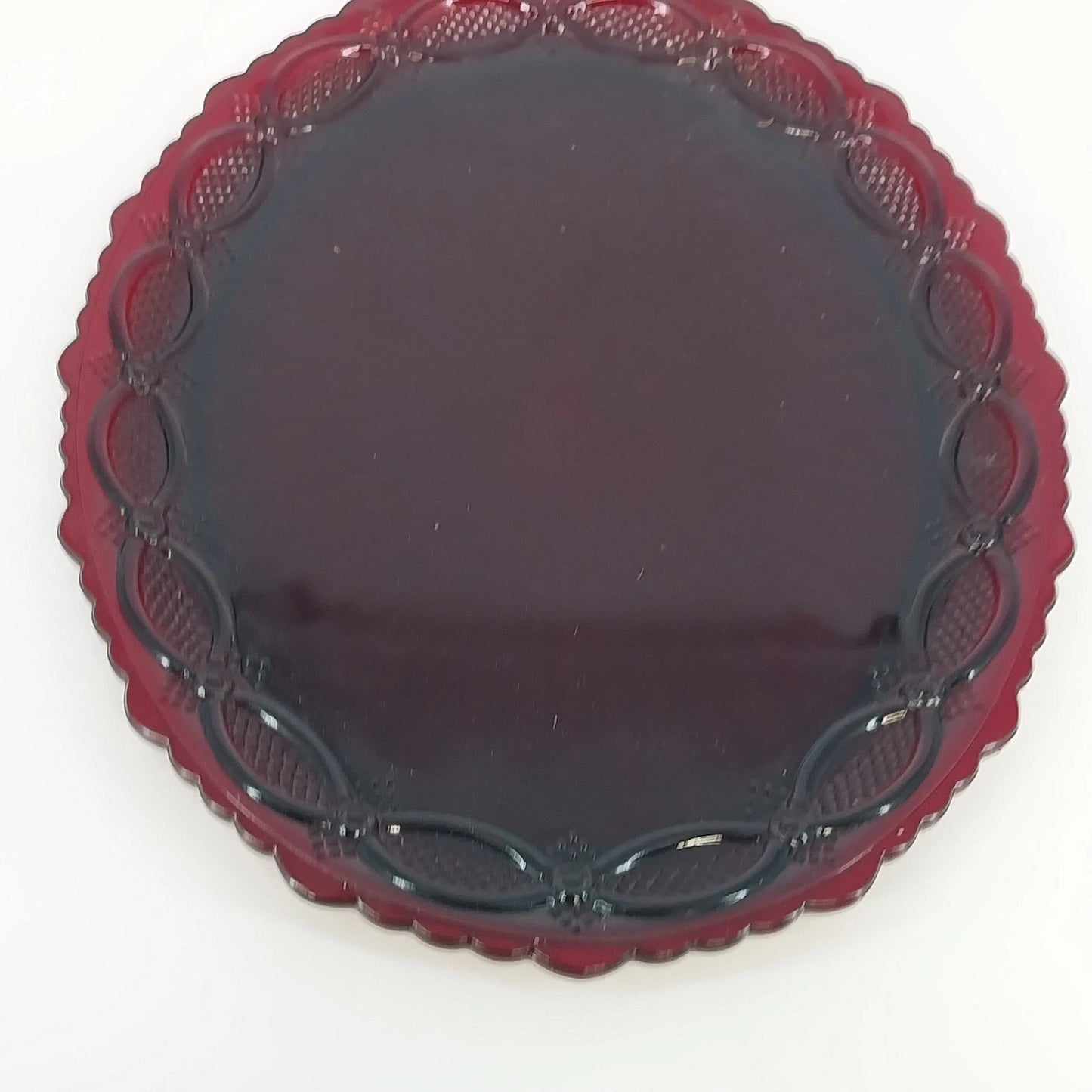 Avon Cape Cod Ruby Red Oval Serving Platter Roman Rosette 13.5" x 11" Vtg