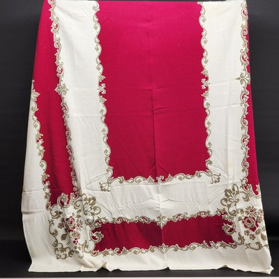 Deep Red & White Rectangle Tablecloth with Floral Damask Brocade Pattern 48"x60"