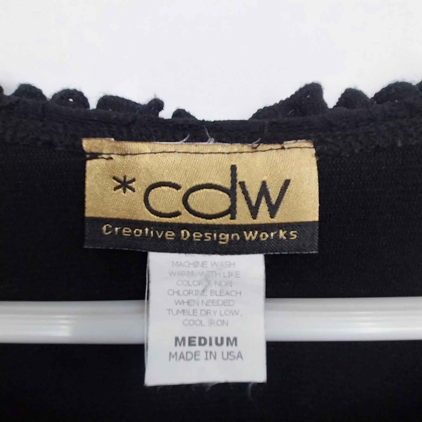 CDW Black Floral Rose Top Women Medium Lace Ruffle Neck Cuffs Long Sleeve USA