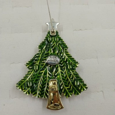 Avon 2008 5th Annual Christmas Tree Brooch w Multicolor Round & Star Rhinestone