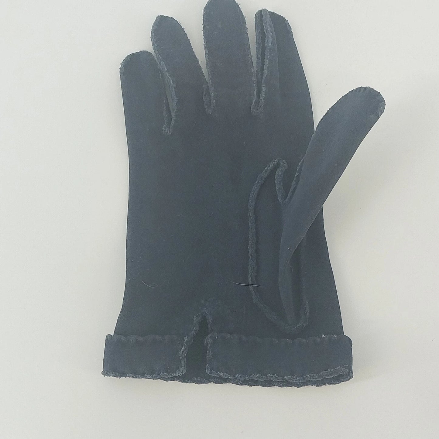 Women's Navy Blue Cotton Blend Gloves Scalloped Cuffs Dress Formal One Size Vtg