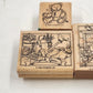 3 Wood Rubber Stamps Greeting Theme Bear Thank you Hello Stampin' Up! 1999