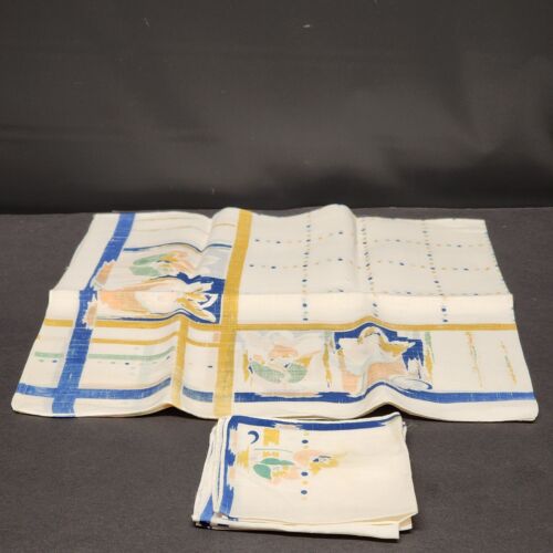 Square Polyester Tablecloth 34" x 34" & 4 Matching 12" Napkins Tulips Navy Edge