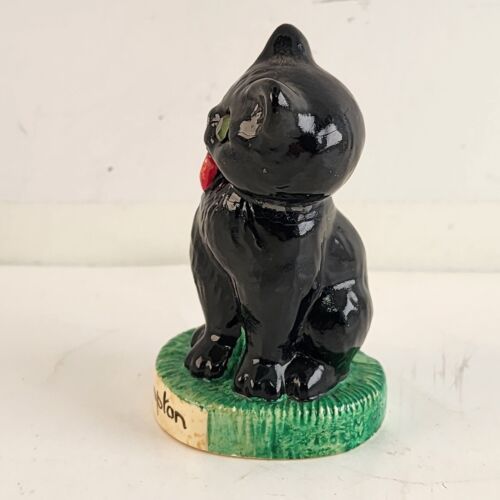 Manor Ware Black Cat Figure Souvenir Southampton England UK Green eyes Pottery