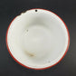 Depression Era Enamelware 7¼" x 2½" Metal Pan White Red Trim Round Bruised Areas