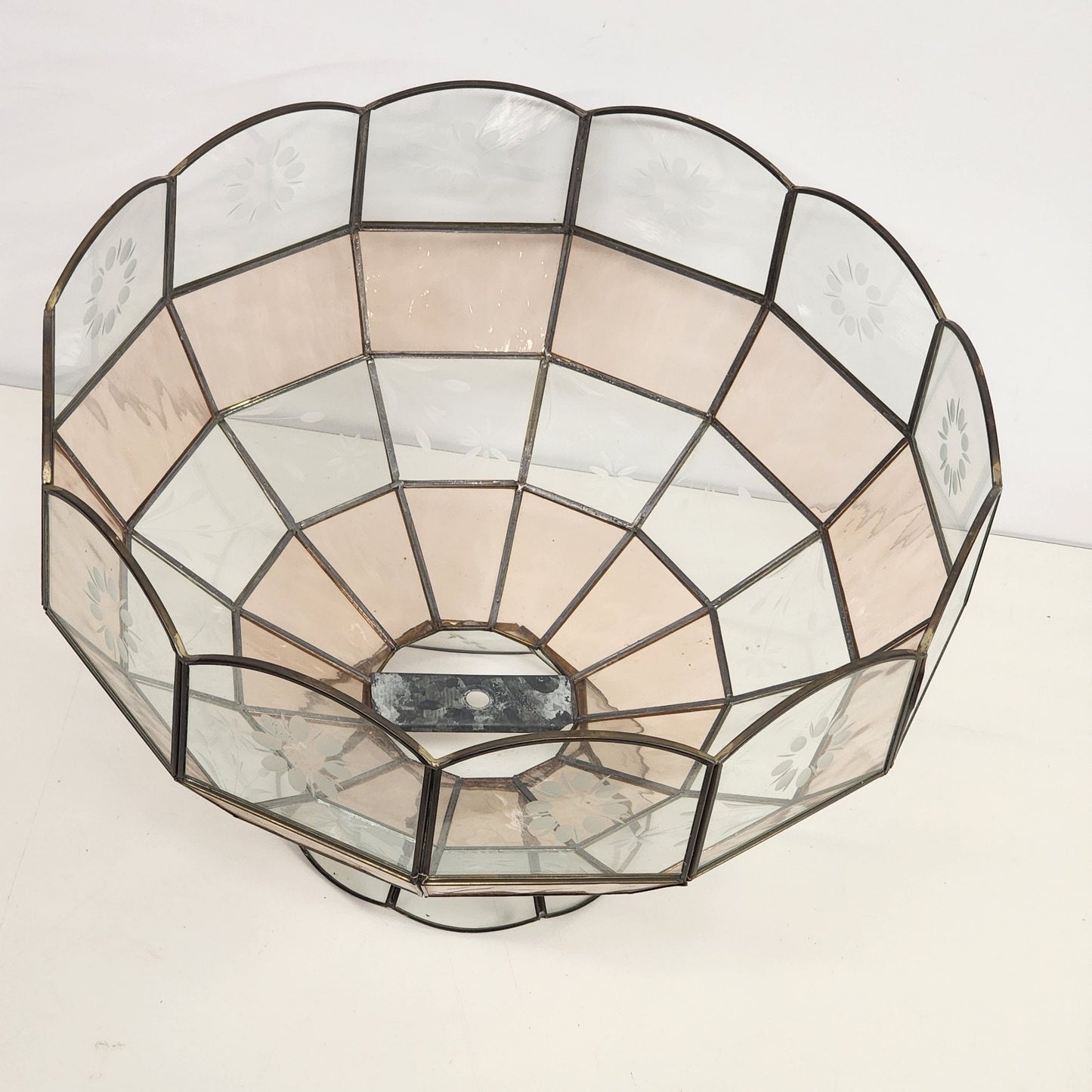 Tiffany Style Swag Lamp Shade Stained Slag Glass Multifaceted Leaded 15.5" Vtg
