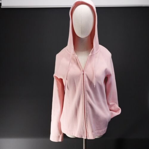 Falls Creek Women's Small Pink Hooded Zip-Up Knit Jacket 100% Cotton Lightweight