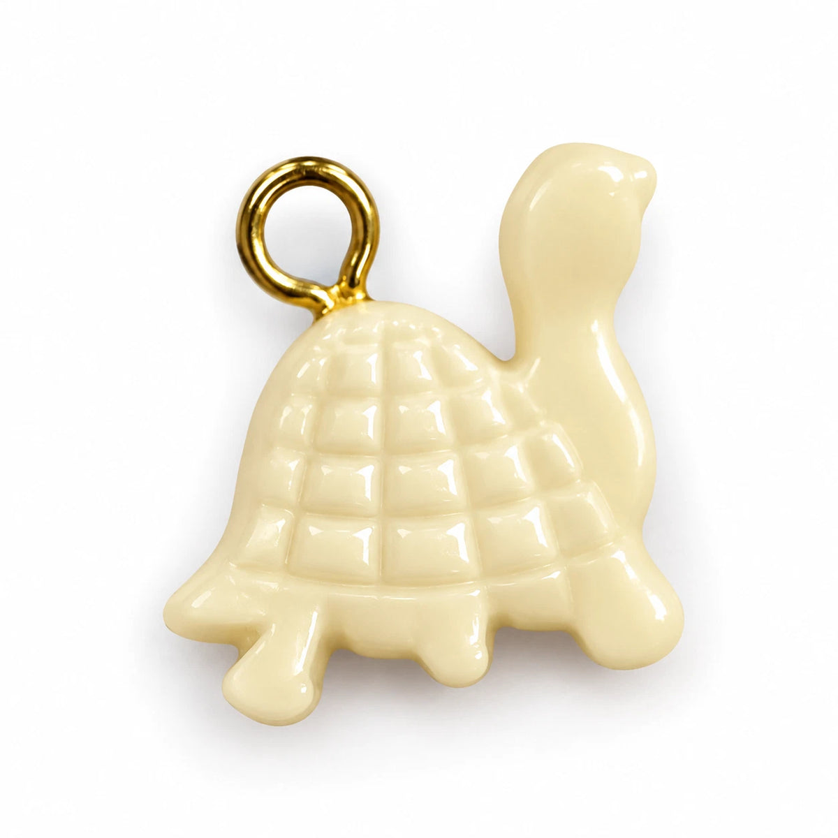 Mother of Pearl Turtle Charm White Shell Gold Tone Jump Ring Pendant Jewelry