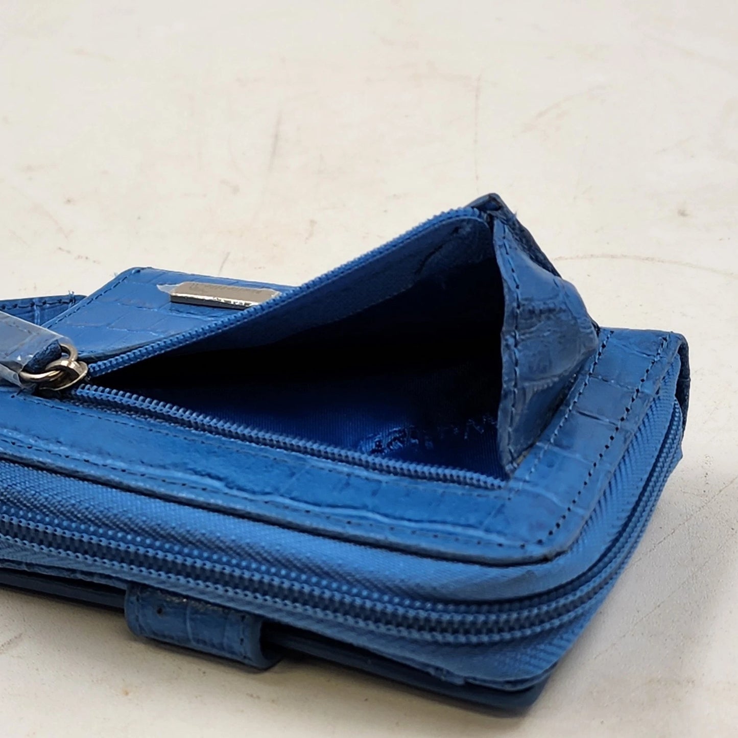 WalletBe Blue Snakeskin Wallet Compact Accordion Zip Credit Card Coin ID Case