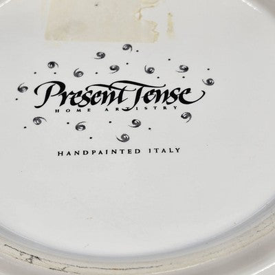 Round Serving Platter Present Tense Italy Hand Painted Snowman Christmas 14"