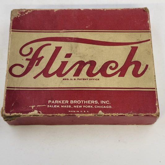 Vintage 1938 Parker Brothers Flinch card game with red box and cards