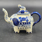 Vintage Blue & White Porcelain Elephant Teapot with Lid – Small Asian-Style Ceramic Tea Pot, Hand-Painted Floral Design