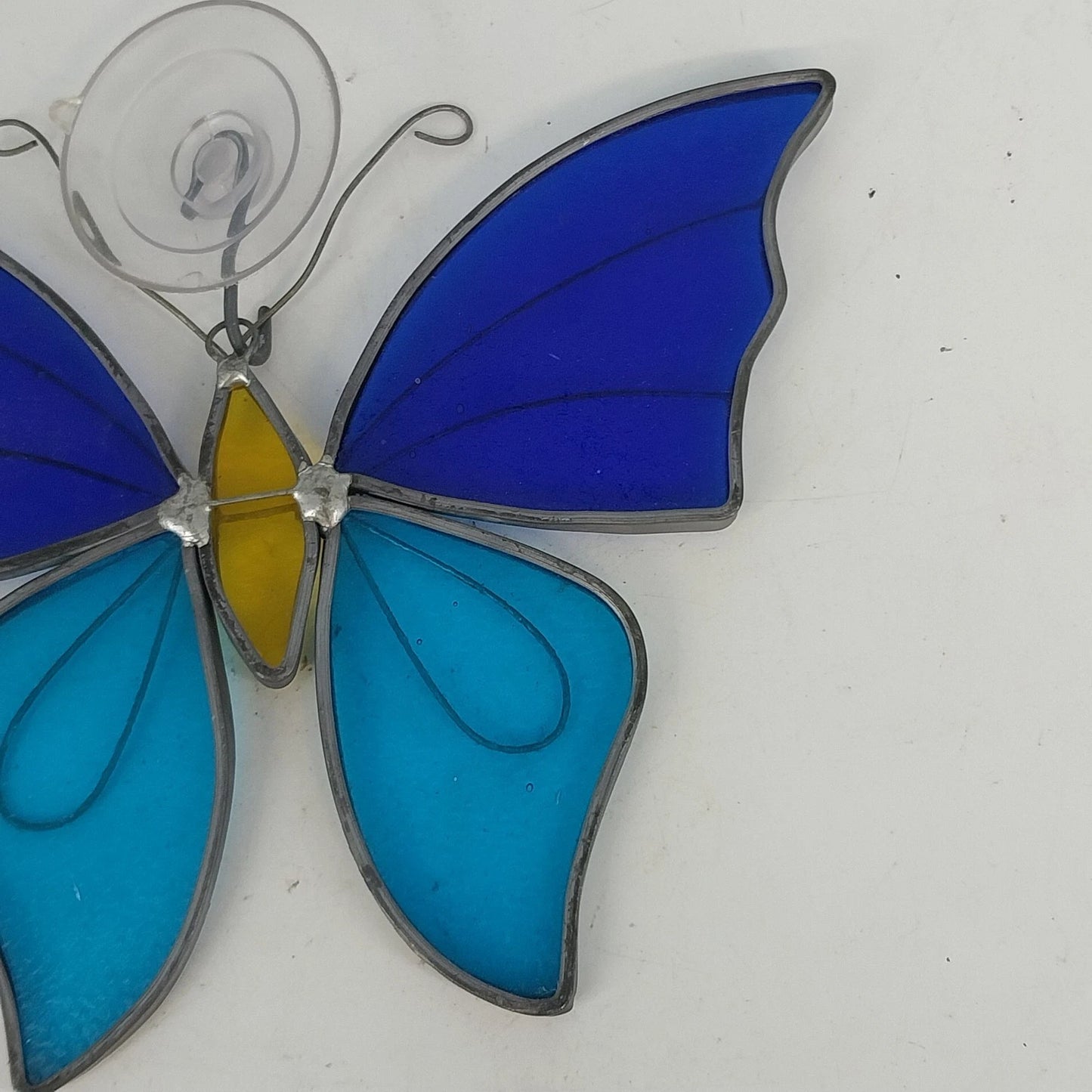 Blue Stained Glass Butterfly Suncatcher Tiffany Style Window Hang 7" Suction Cup
