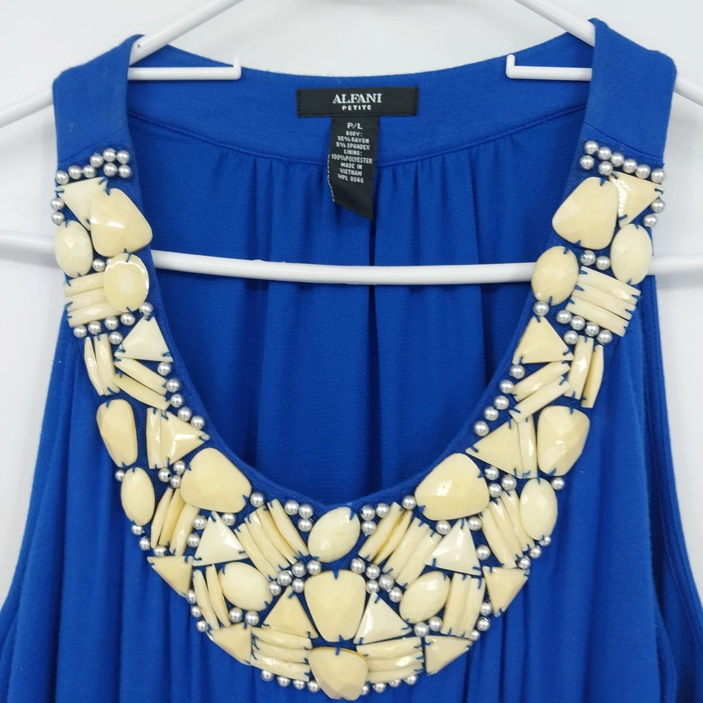 Alfani P/L Royal Blue Sleeveless Tank Top Embellished Beaded Neckline Women's