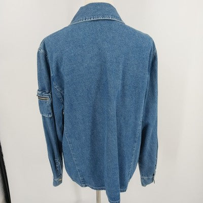 Explore Blue Cotton Denim Zip Jacket Size XL Long Sleeves Pocket on Left Sleeve