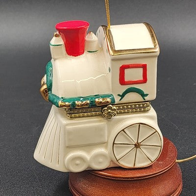 Mr Christmas Animated Ornament White Train Music Box w Rotating Inside 4" 2010