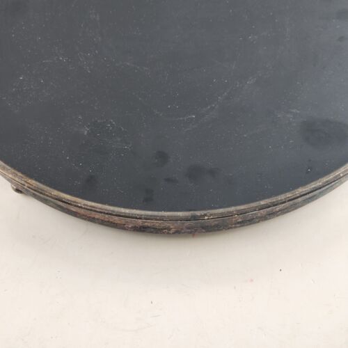 Reticulated Round Cocktail Serving Tray Black Formica Silver Plated 10.5" Vtg