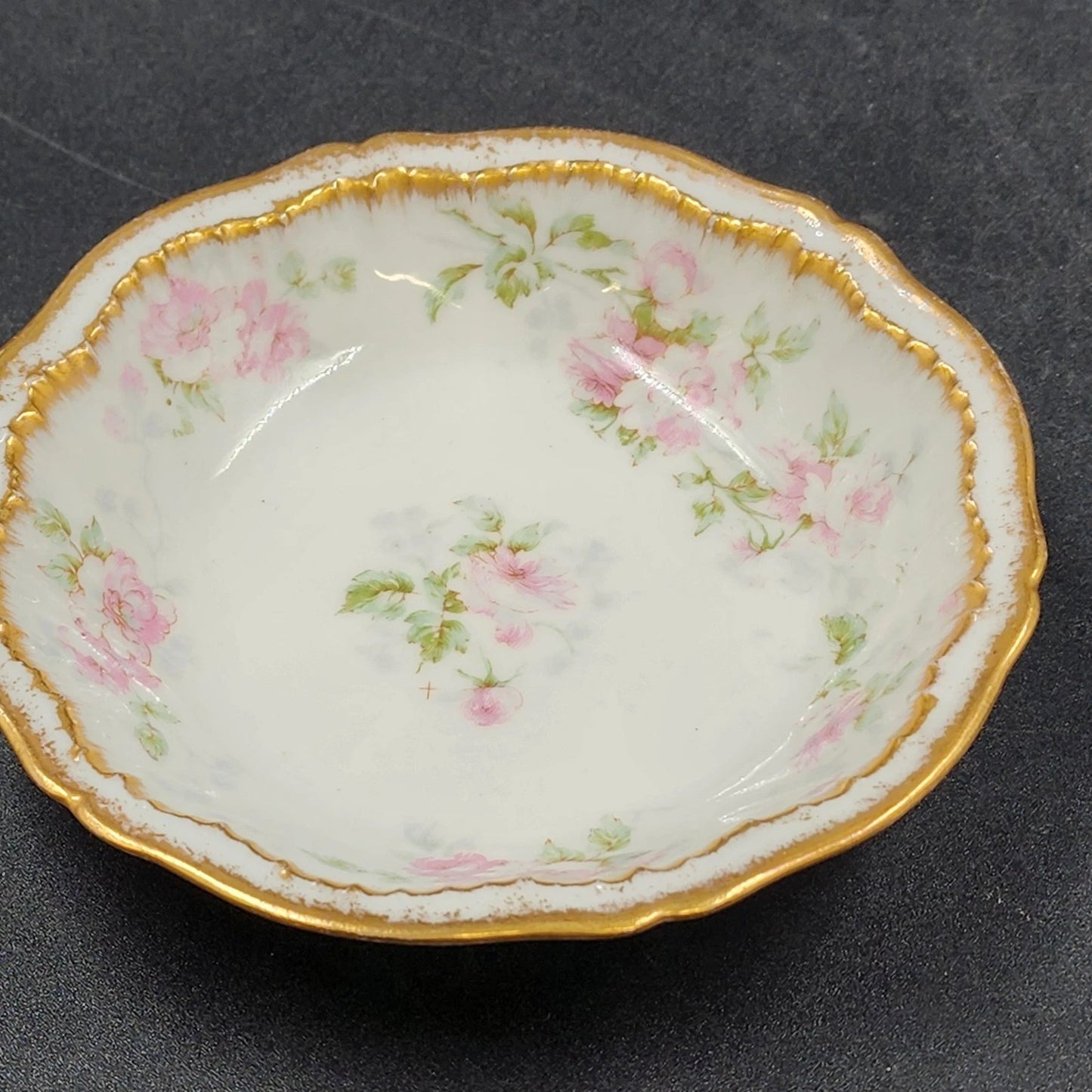 4 Limoges Fruit Dessert Bowls 5.5" The Ardennes Pink Roses Gold Haviland France