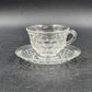 Fostoria American Clear Coffee Cup & Saucer Cubist Design Pressed Glass Vintage