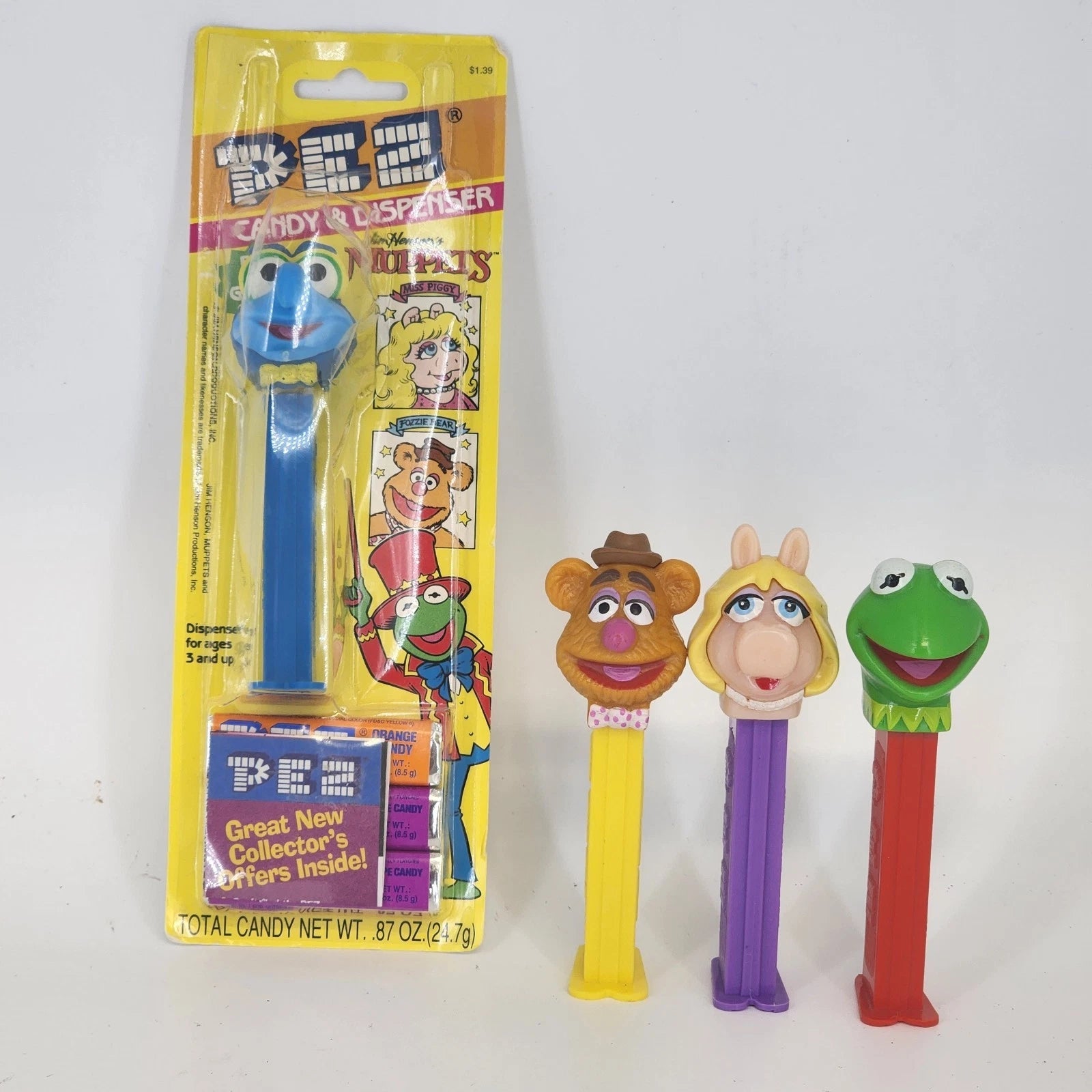 Vintage 1991 PEZ Muppet Show dispensers featuring Kermit Miss Piggy Fozzie and Gonzo