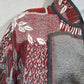 Bon Worth Womens Large Tapestry Weave Red Gray Block Print Blazer Jacket Unlined