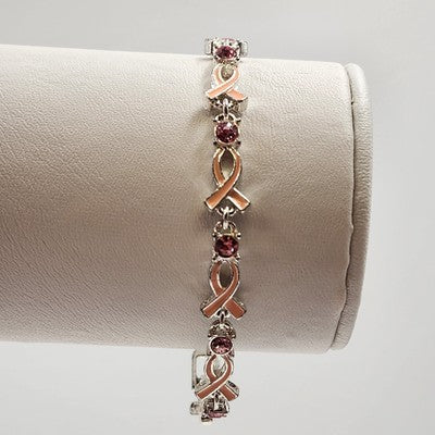 Avon Crusade Pink Ribbon Enamel & Rhinestone Breast Cancer Awareness Bracelet 7"