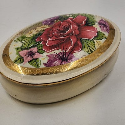 Casual Music Box Ceramic Dresser Trinket Oval Floral Design Limited Edition 1995
